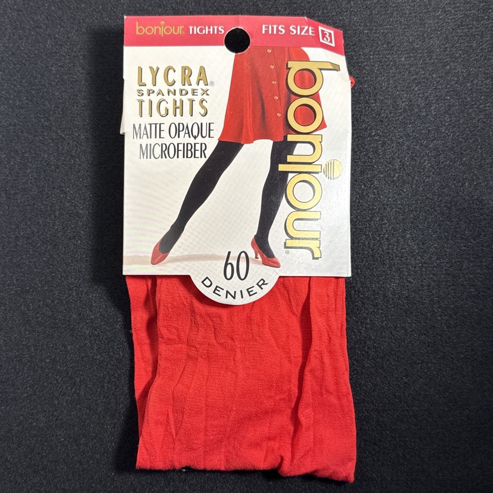Vintage NIP 1980s Bonjour Matte Opaque Red Spandex Tights Women's Hosiery Size 3